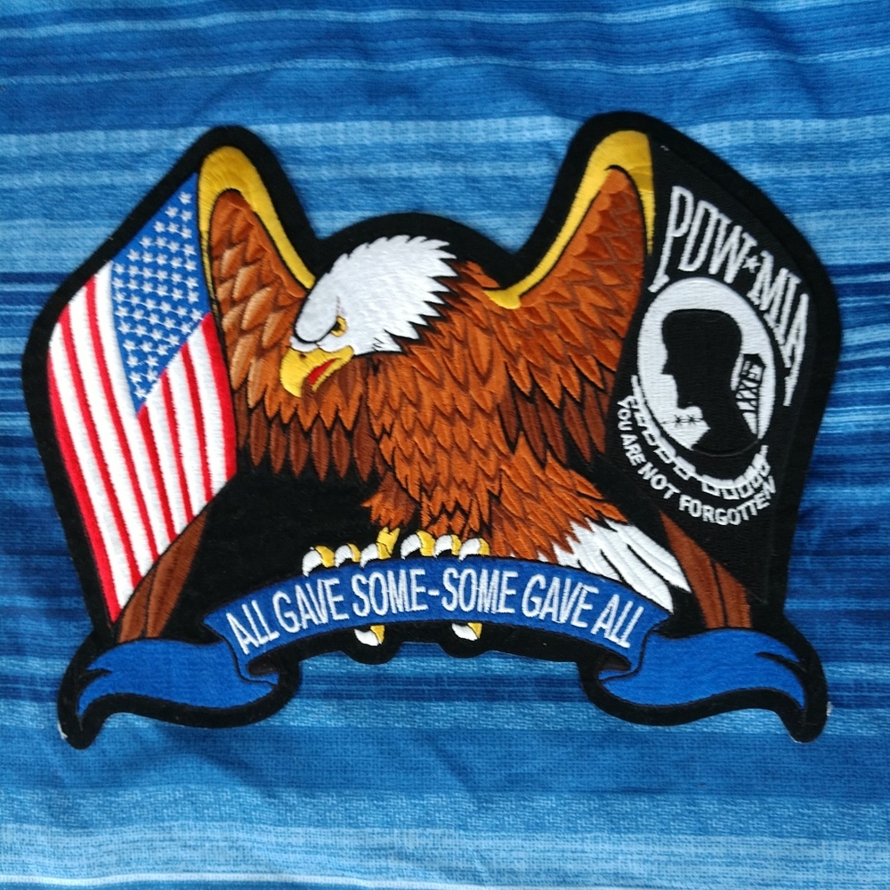 HUGE EAGLE BIKER IRON /SEW ON PATCH ALL GAVE SOME SOME GAVE ALL NEW 13.5" X 10"